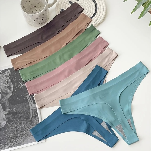 Seamless Thong   Panties 7 pcs brown,tan,blue,cream, pink, green,dark blue - Picture 2 of 2